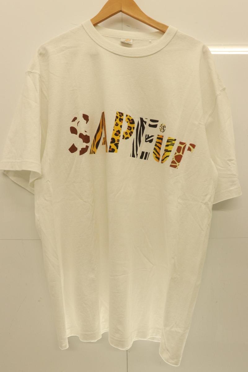 Rakuten - 【中古】 SAPEur メンズTシャツ XL アニマル柄 ロゴ Tシャツ SAPEur XL 白 ホワイト ロゴ