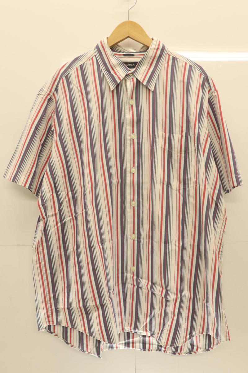 Rakuten - 【中古】 NAUTICA メンズ半袖シャツ XL 半袖シャツ NAUTICA XL 白 ホワイト 青 ブルー 赤 レッド ストライプ