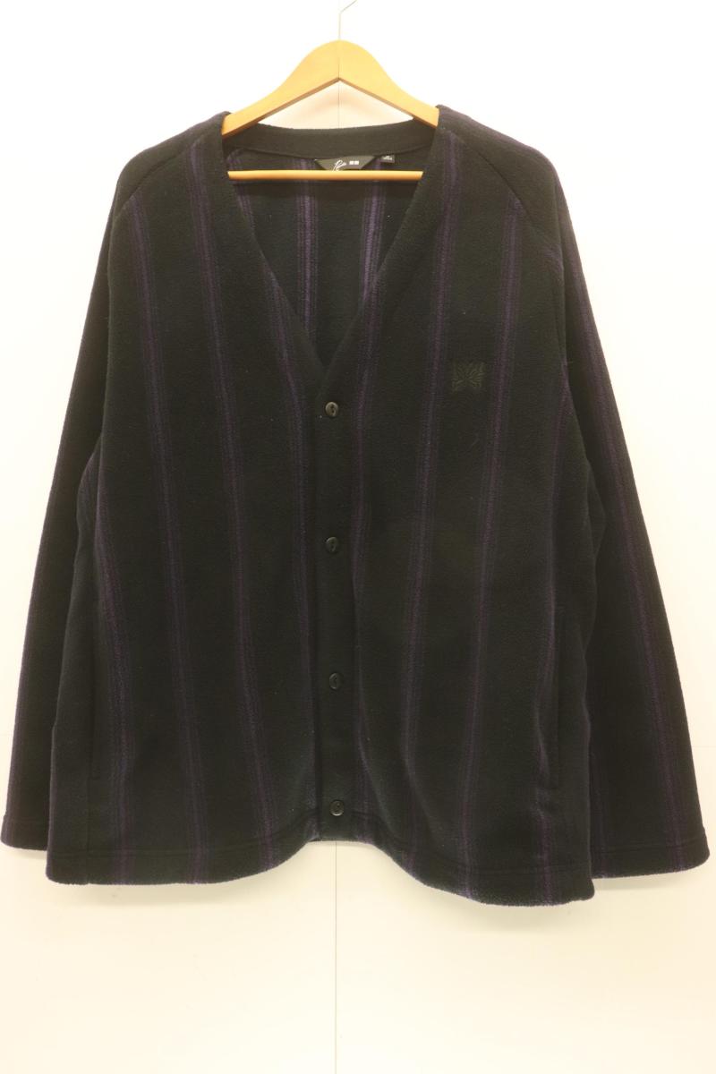 Rakuten - 【中古】 UNIQLO メンズカーディガン XL NEEDLES フリース オーバーサイズ カーディガン UNIQLO XL 黒 ブラック 紫 パープル ストライプ