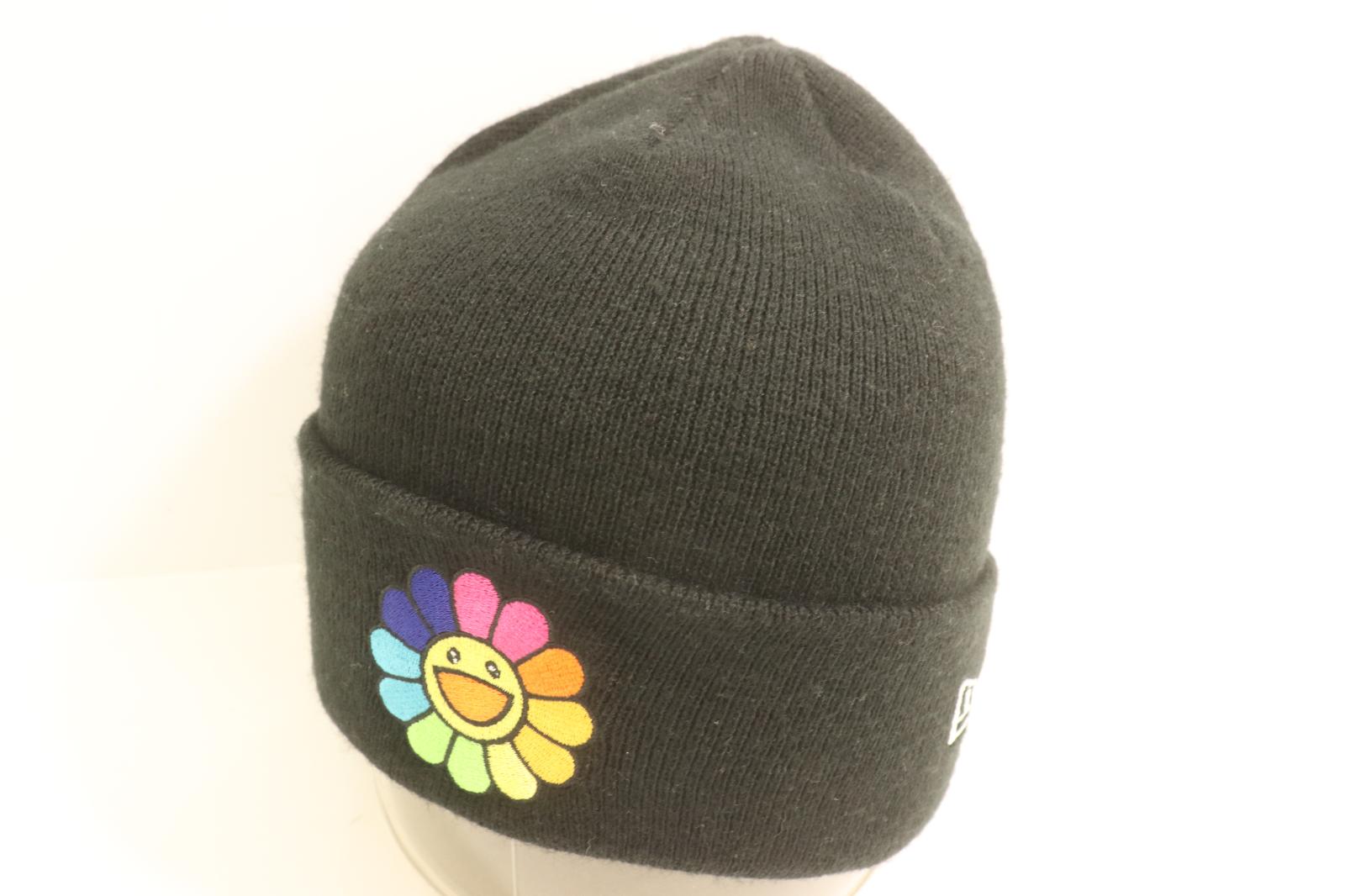 Rakuten - 【中古】 NEW ERA メンズニットキャップ -- Rainbow Flower Beanie NEW ERA TM KK kaikai kiki -- 黒 ブラック 刺繍