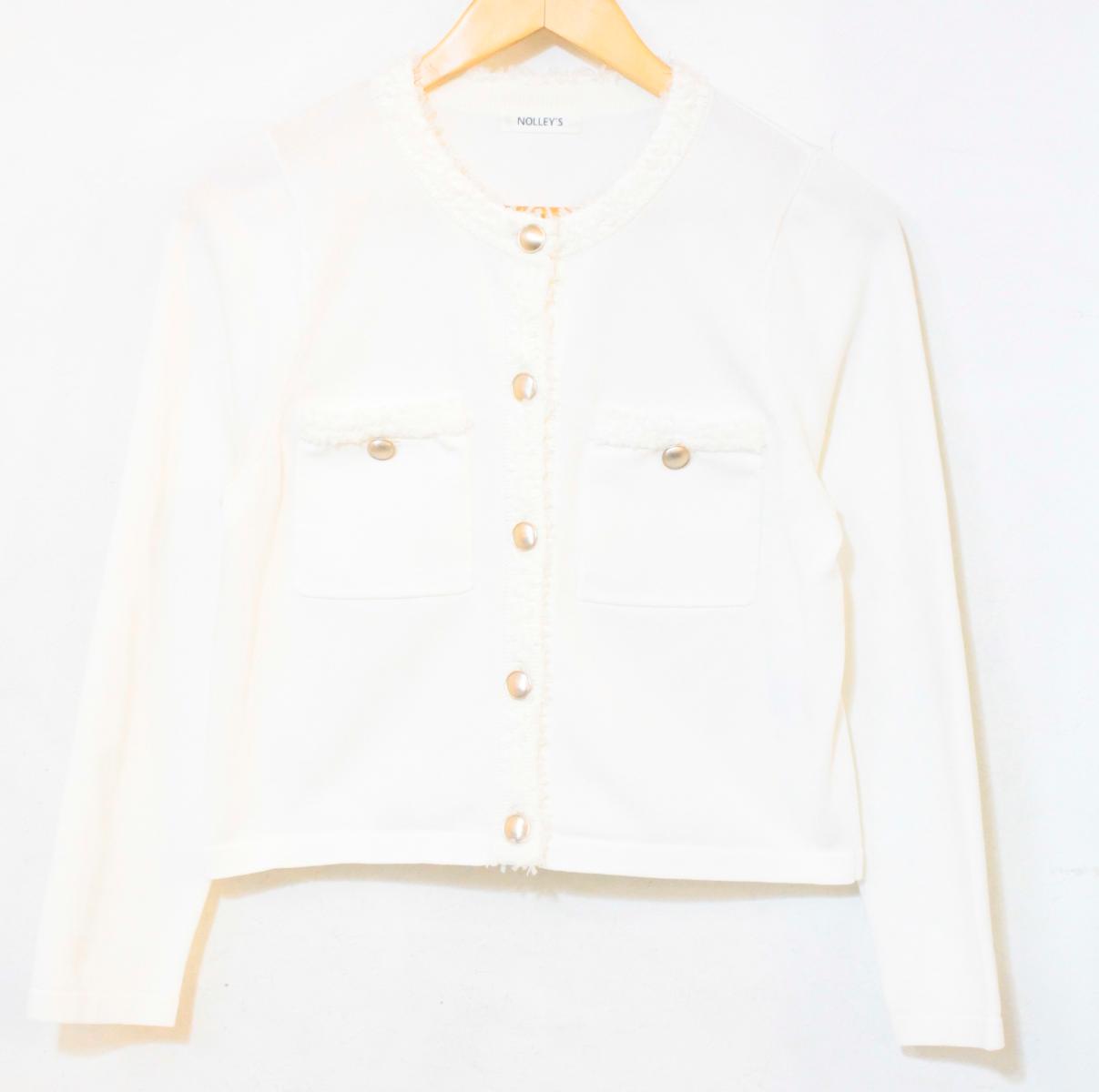 Rakuten - 【中古】 NOLLEY'S レディースジャケット 38 NOLLEY'S/24SS/フワシャギークルーネックニットジャケット/38/白 ホワイト/4-0035-1-02-005
