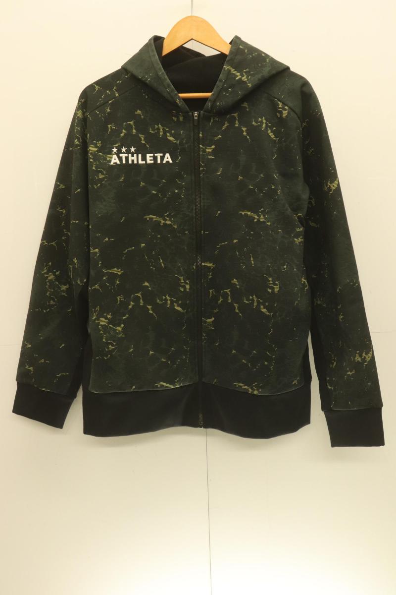 Rakuten - 【中古】 ATHLETA メンズジップパーカー L 防風スウェット ZIP パーカー ATHLETA L 黒 ブラック 緑 グリーン 総柄