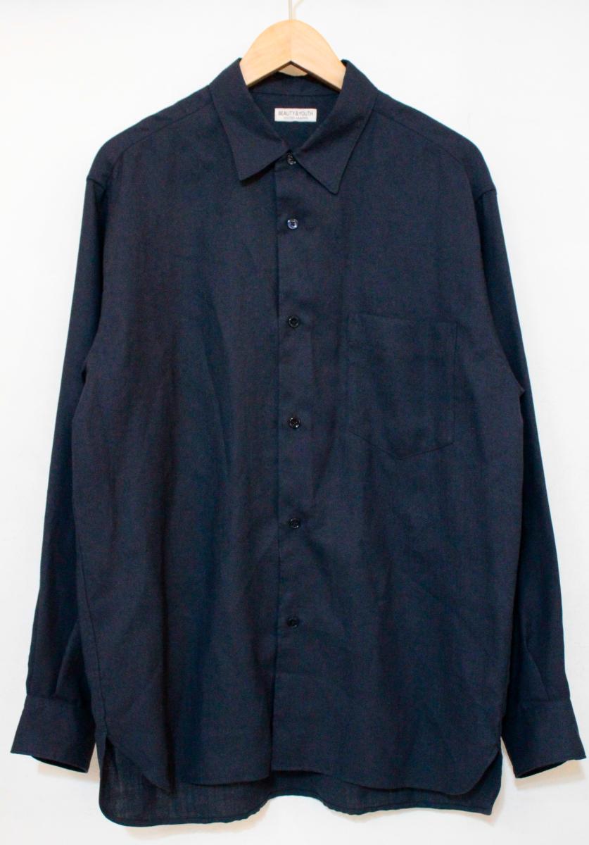 Rakuten - 【中古】 BEAUTY & YOUTH UNITED ARROWS メンズ長袖シャツ L BEAUTY & YOUTH UNITED ARROWS/リネンタッチレギュラーフォルムテーパードシャツ/長袖シャツ/L/紺 ネイビー/1211-186-8254