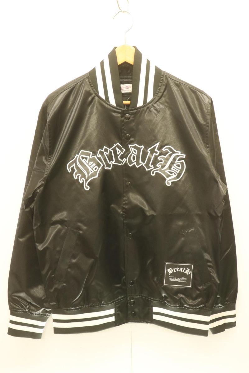 Rakuten - 【中古】 Mitchell & Ness メンズジャケット satin jacket Mitchell & Ness x Breath 黒 ブラック ロゴ