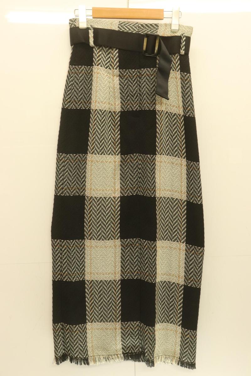 【中古】 SNIDEL レディーススカート 1 ベルティッドロービングチェックタイトスカート SNIDEL 1 黒 ブラック ベージュ 肌色