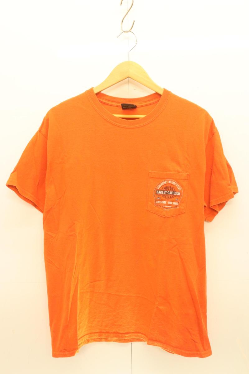 Rakuten - 【中古】 HARLEY DAVIDSON メンズTシャツ -- ポケTシャツ HARLEY DAVIDSON -- オレンジ 橙 プリント