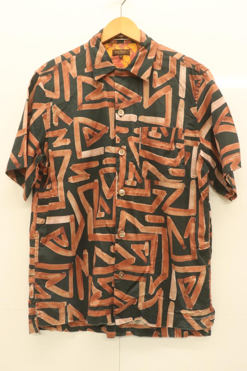 Rakuten - 【中古】 Paul Smith メンズ半袖シャツ S ジグザグプリント シャツ Paul Smith S 黒 ブラック 総柄