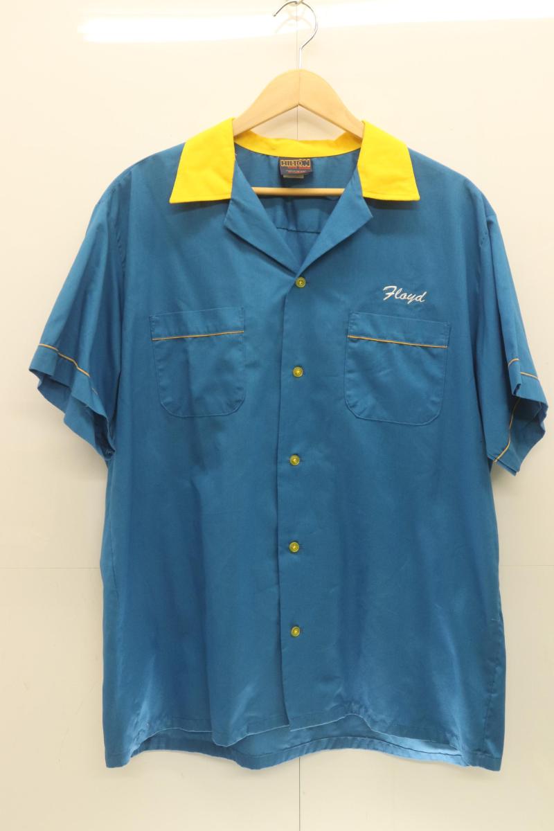 Rakuten - 【中古】 Hilton メンズボーリングシャツ XL USA製ボーリングシャツ Hilton XL 青 ブルー 黄 イエロー