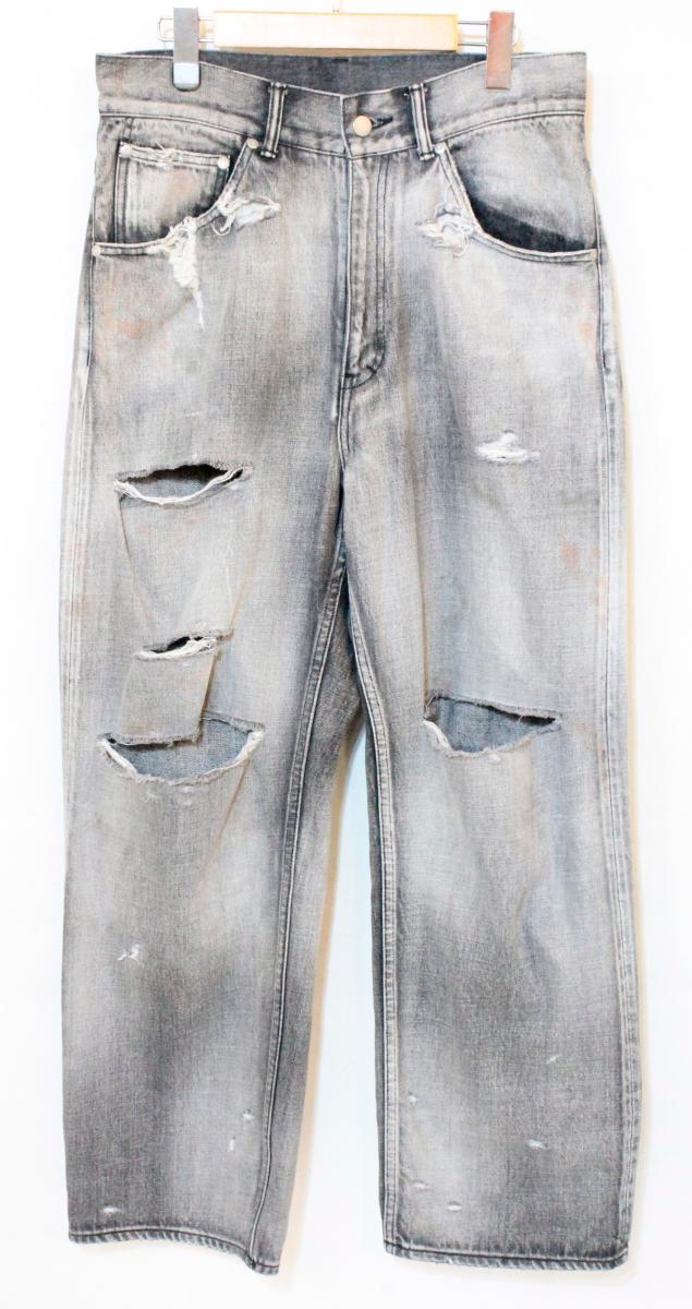Rakuten - 【中古】 メンズデニムパンツ 1 ANCELLM/CRASH SELVEDGE DENIM STRAIGHT 5P PANTS/デニムパンツ/1/黒 ブラック/ダメージ加工/ANC-PT47