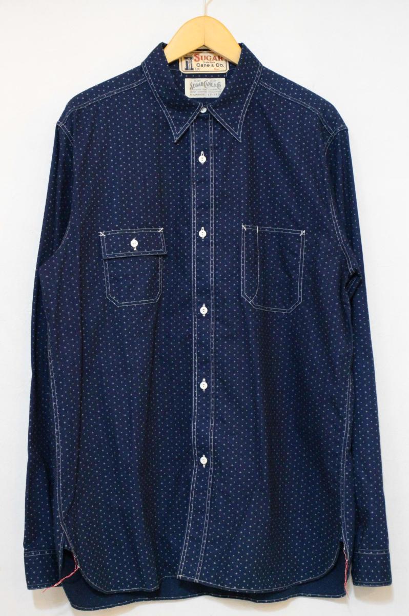  SUGAR CANE メンズ長袖シャツ XL SUGAR CANE/FICTION ROMANCE 4.5oz INDIGO CASINO STRIPE WORK SHIRT/長袖シャツ/XL/紺 ネイビー/総柄/SC28651