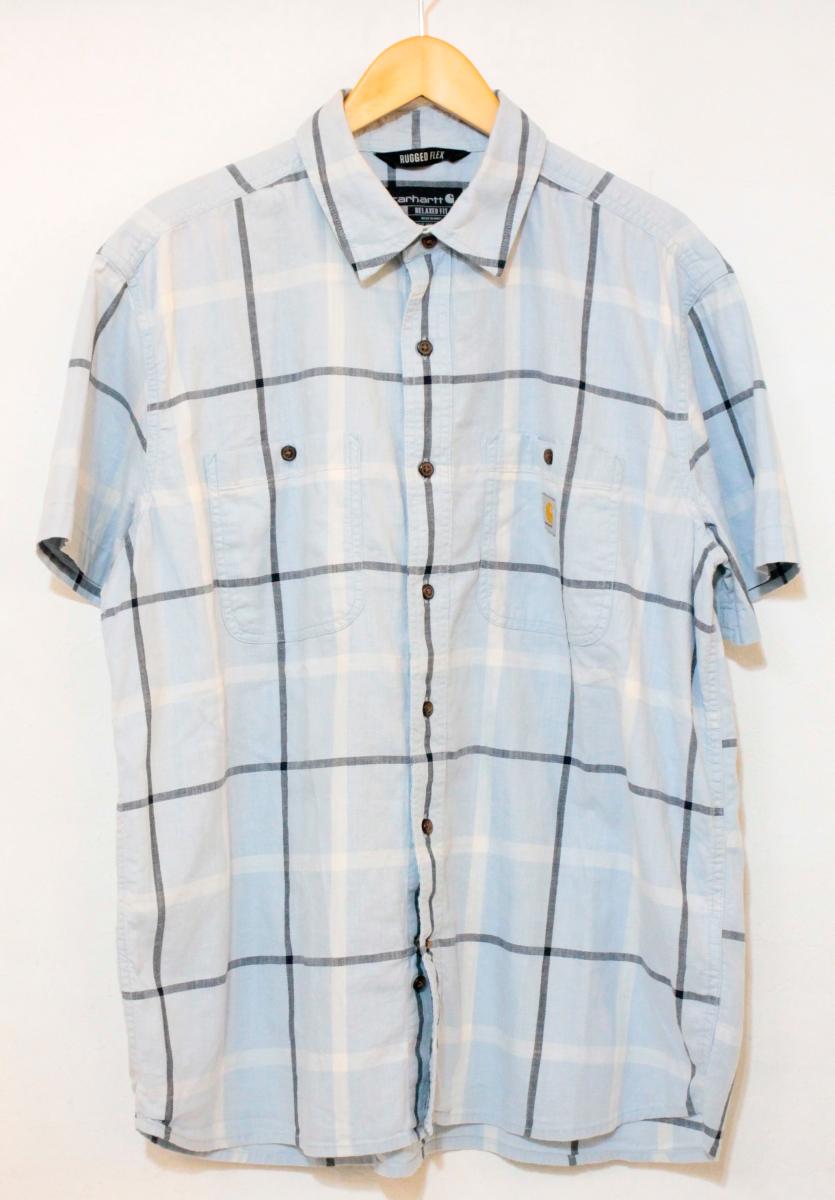 Rakuten - 【中古】 Carhartt メンズ半袖シャツ L Carhartt/RELAXED FIT RUGGED FLEX/半袖シャツ/L/水色 アクアブルー/チェック/105701