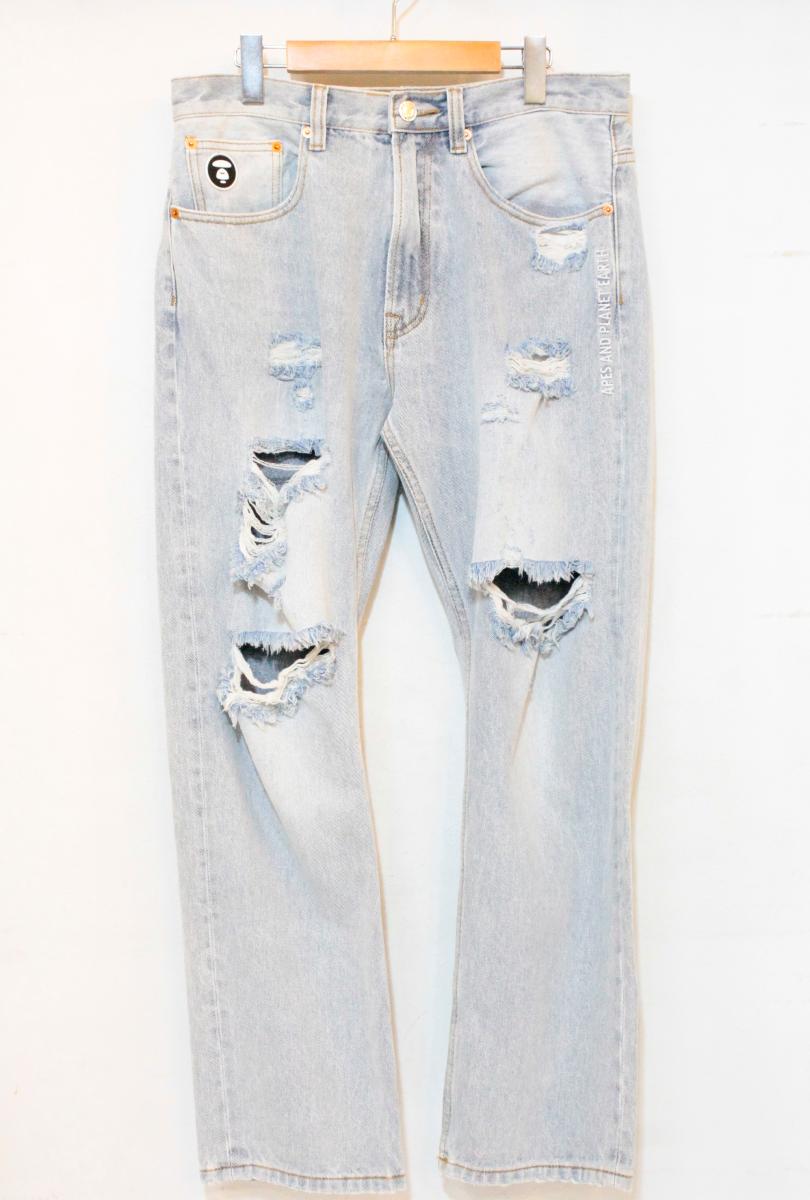 Rakuten - 【中古】 A BATHING APE メンズデニムパンツ M AAPE × 9090/デニムパンツ/M/インディゴブルー 藍/ダメージ加工/AAPPTM9600XXJ
