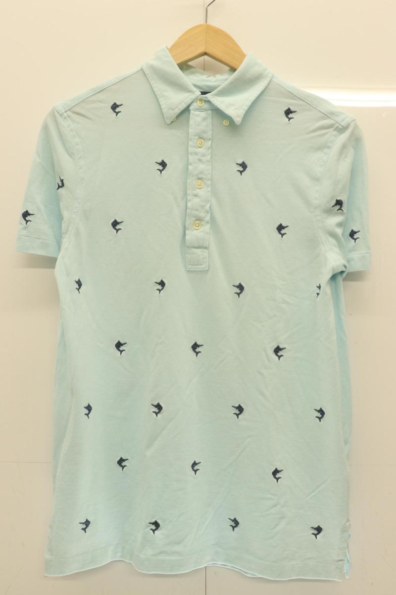 Rakuten - 【中古】 RALPH LAUREN メンズポロシャツ S ポロシャツ RALPH LAUREN S 水色 アクアブルー 総柄 刺繍