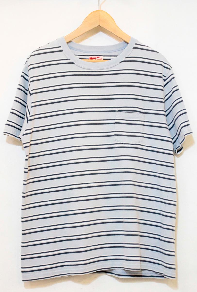 Rakuten - 【中古】 THE REAL McCOY'S メンズTシャツ 42 THE REAL McCOY'S/School Stripe Tee/42/水色 アクアブルー/ボーダー