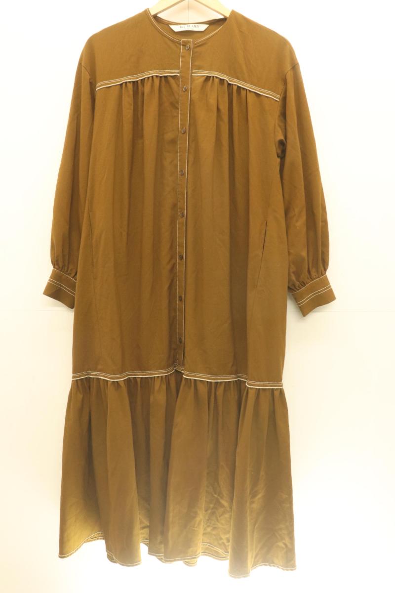Rakuten - 【中古】 RAY BEAMS レディースワンピース -- ステッチ ギャザー ワンピース RAY BEAMS -- 茶 ブラウン 無地