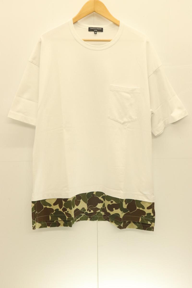 Rakuten - 【中古】 COMME des GARCONS HOMME メンズTシャツ M 裾レイヤードポケットTシャツ COMME des GARCONS HOMME M 白 ホワイト 無地 迷彩 カモフラージュ AD2022