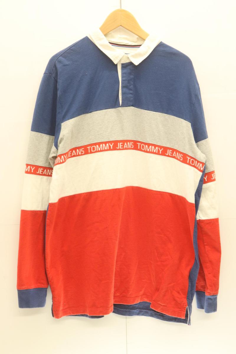Rakuten - 【中古】 TOMMY メンズラガーシャツ M ラガーシャツ TOMMY M 白 ホワイト 青 ブルー 赤 レッド ボーダー