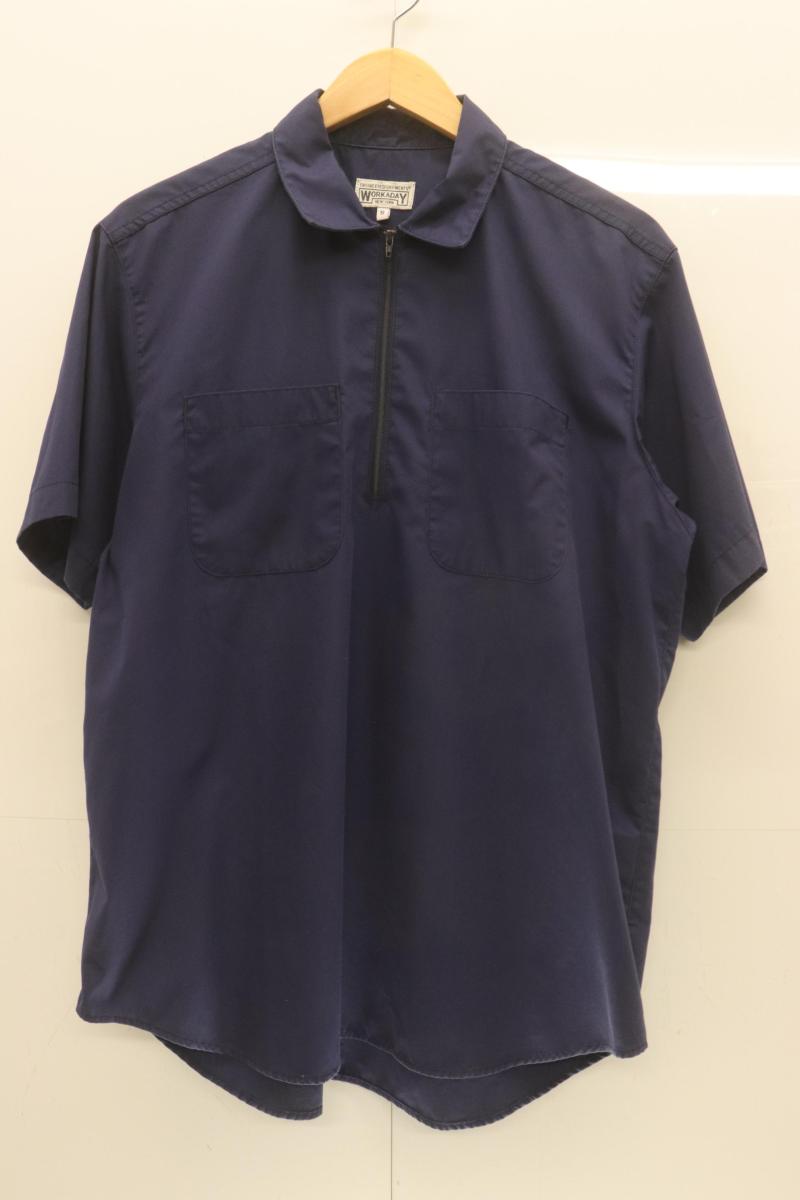  Engineered Garments メンズ半袖シャツ S WORKADAY Half Zip Shirts Engineered Garments S 紺 ネイビー 無地