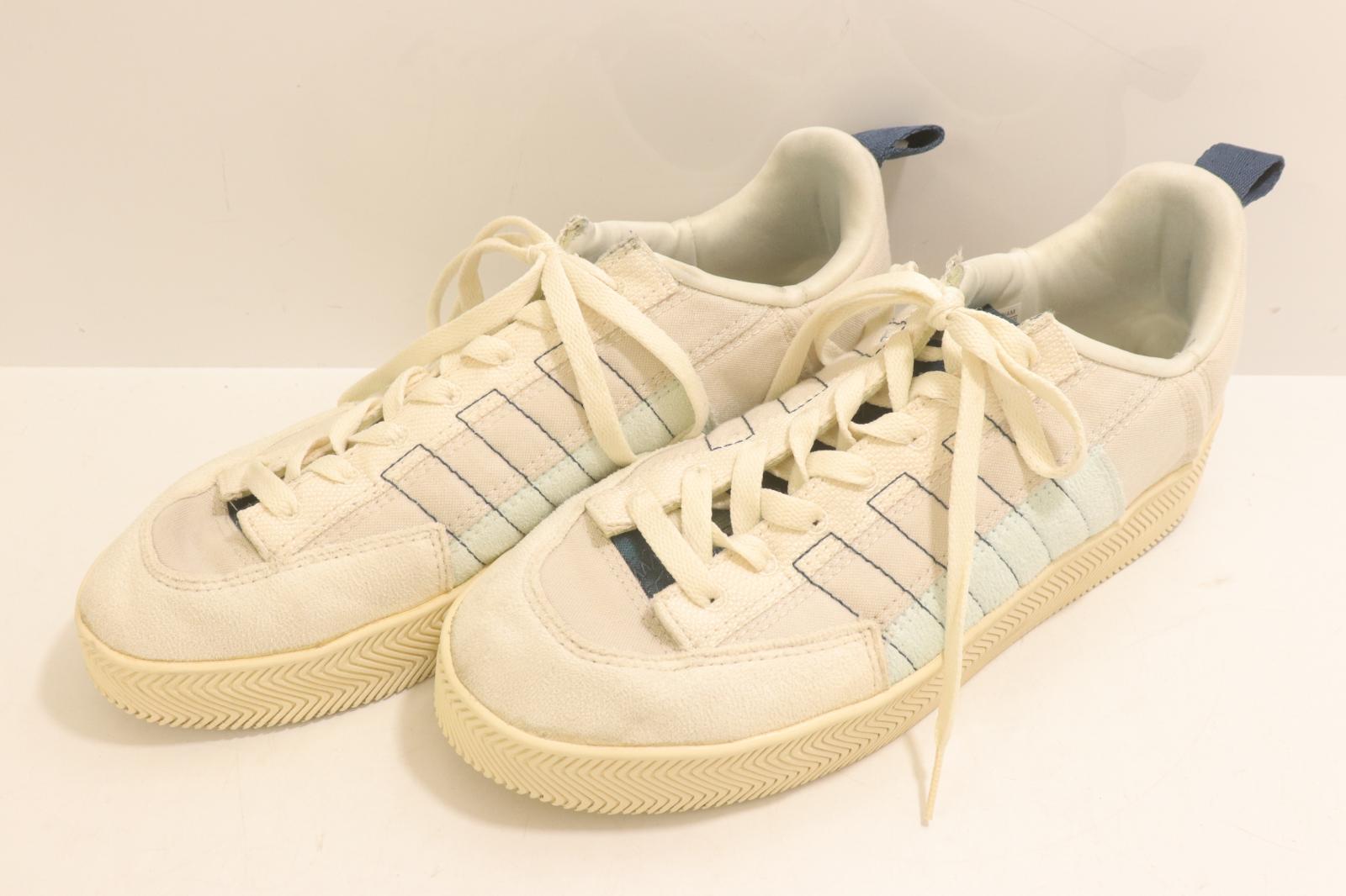 Rakuten - 【中古】 adidas メンズスニーカー 27.5cm NIZZA PARLEY adidas 27.5cm 白 ホワイト 水色 アクアブルー ロゴ GX6980
