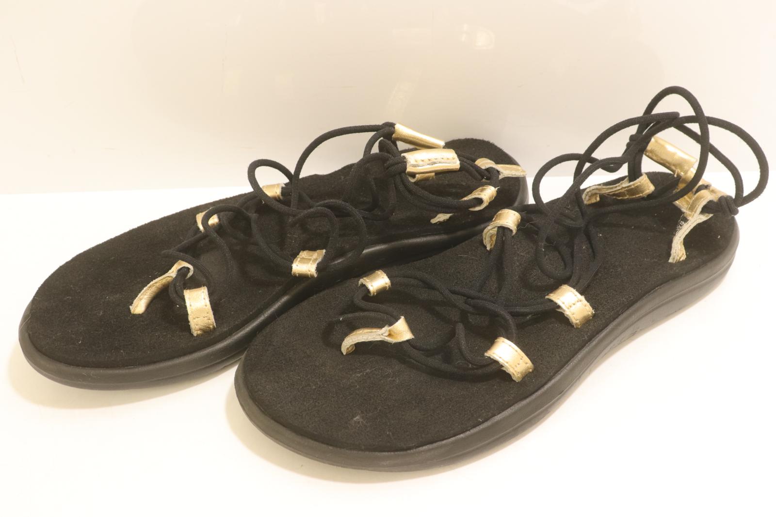 Rakuten - 【中古】 Teva レディースサンダル 8 VOYA INFINITY METALLIC BLK Teva 8 黒 ブラック 金 ゴールド 無地