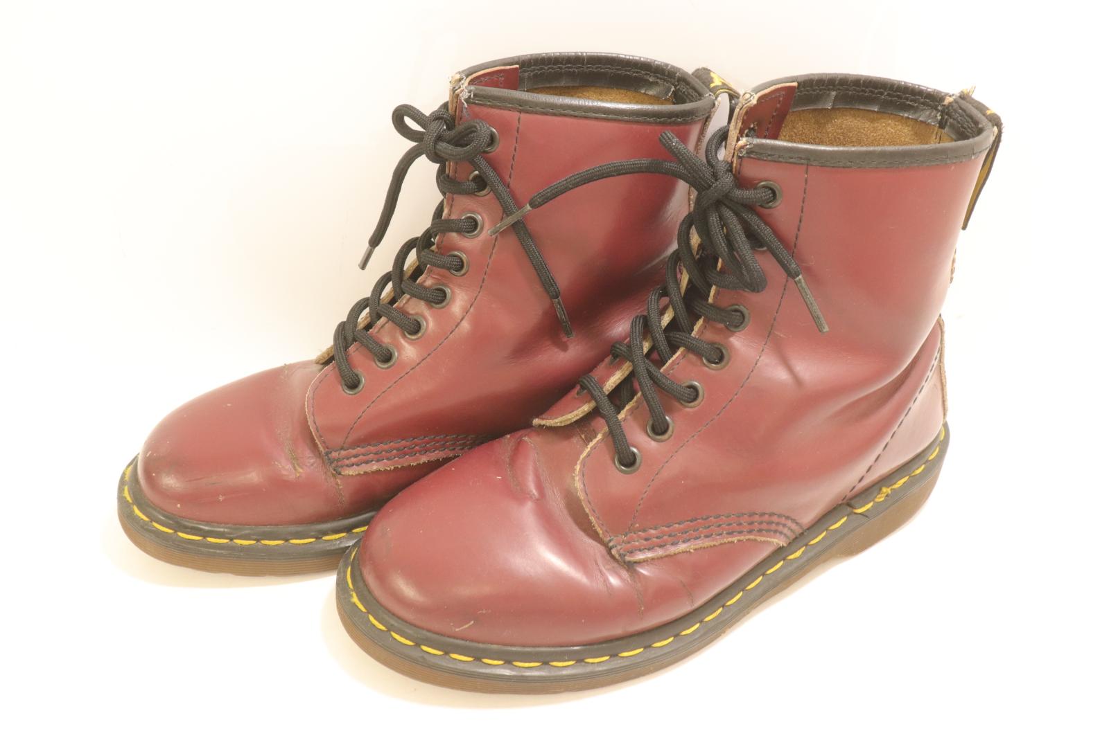Rakuten - 【中古】 DR.MARTENS メンズブーツ -- イングランド製8ホールブーツ DR.MARTENS -- ボルドー 赤紫