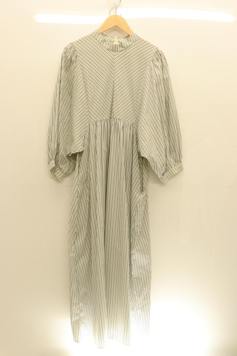Rakuten - 【中古】 MOUSSY レディースワンピース 2 VOLUME SLEEVE GATHERED DRESS MOUSSY 2 白 ホワイト 青 ブルー ストライプ