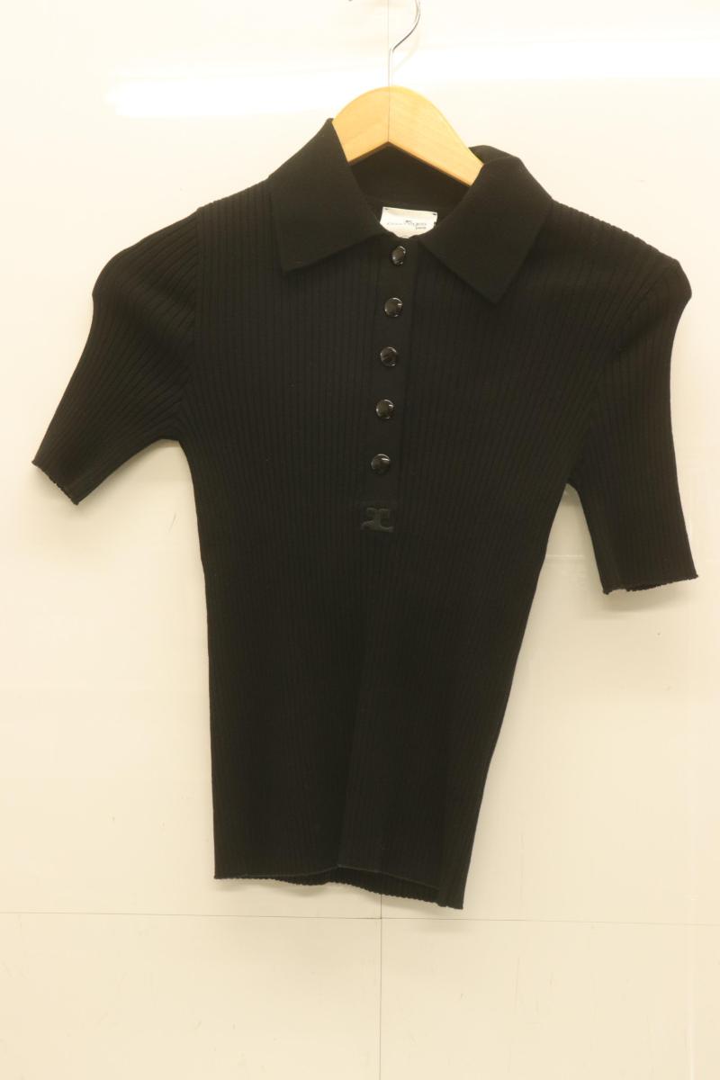 Rakuten - 【中古】 Courreges レディースニット セーター S ハーフボタン 半袖ニット Courreges S 黒 ブラック 無地
