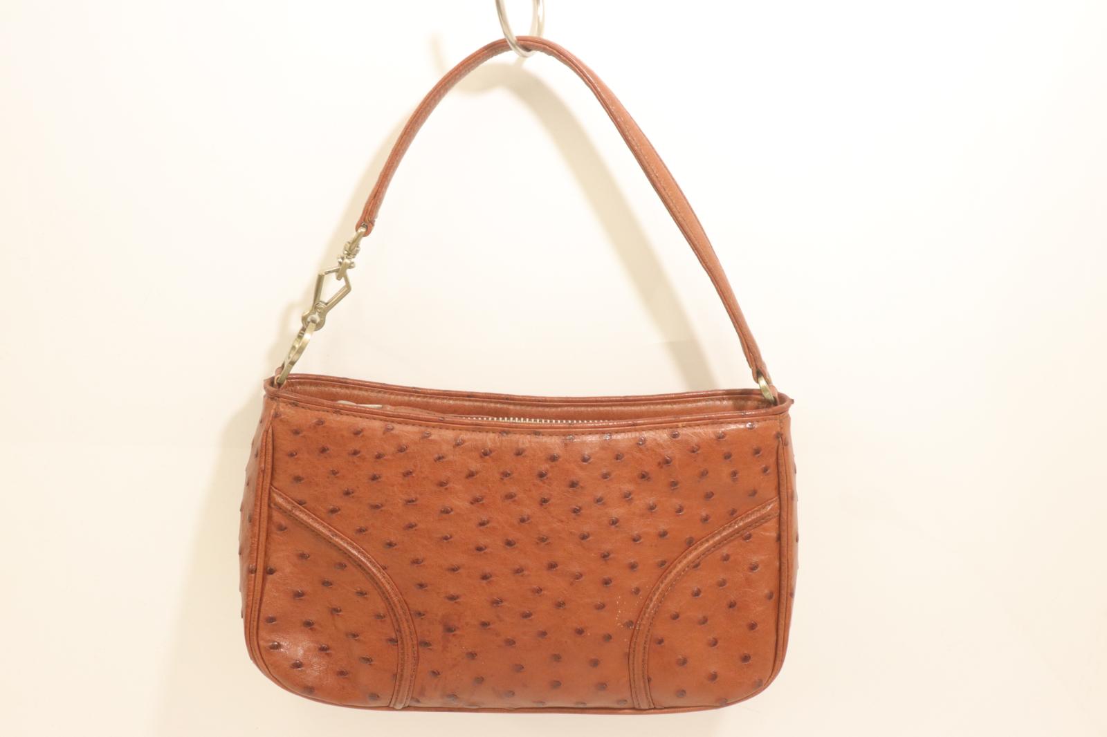 [Used] Unknown Brand Women's Handbag -- Handbag, Unknown Brand -- Brown, Plain, Ostrich Leather