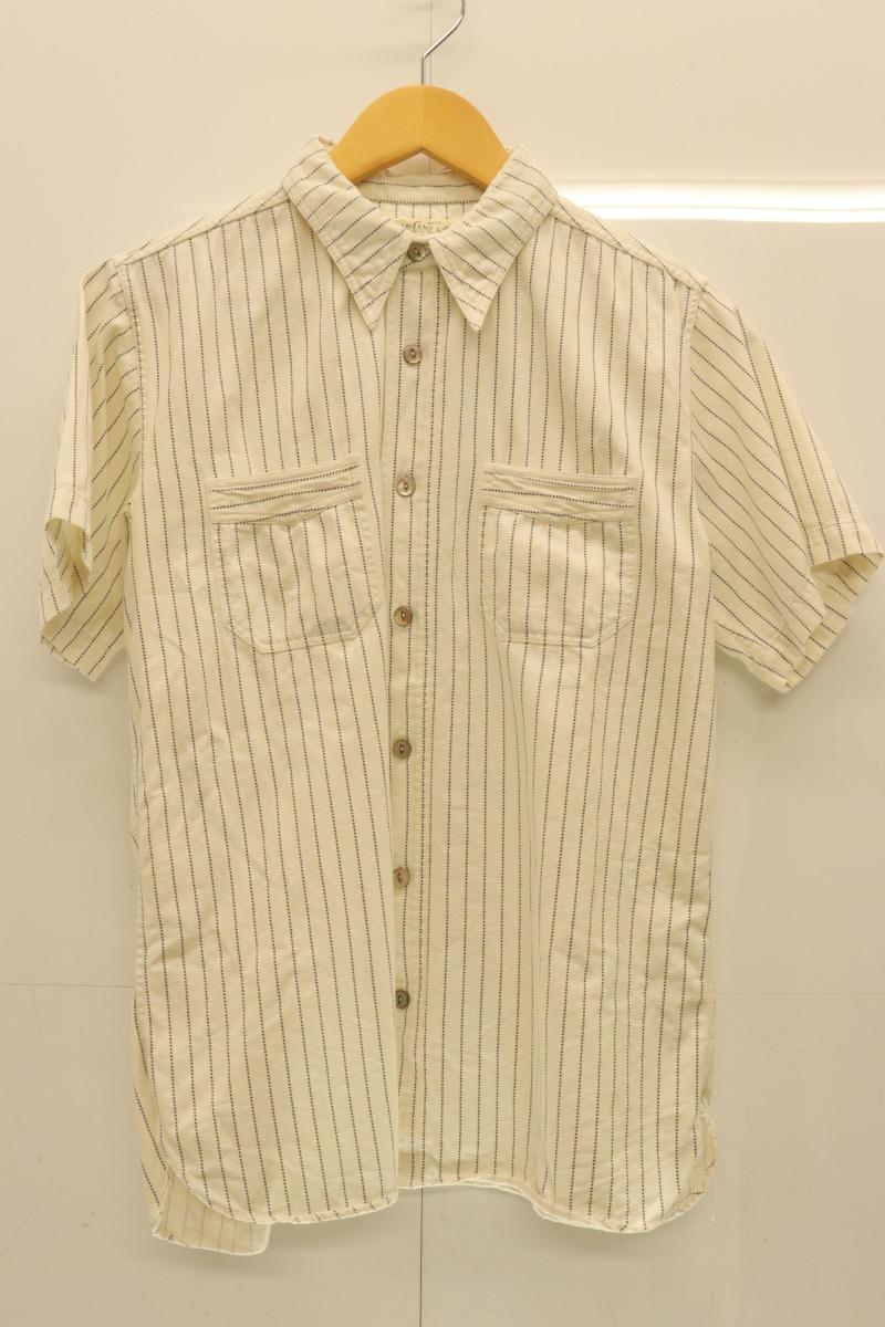  SUGAR CANE メンズ半袖シャツ M FICTION ROMANCE 8.5oz. WHITE WABASH STRIPE WORK SHIRT SUGAR CANE M 白 ホワイト ストライプ