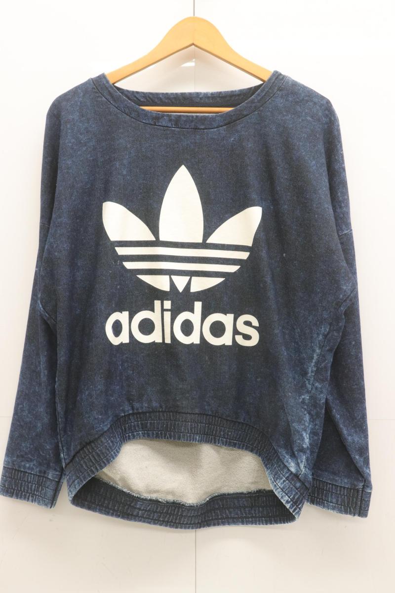  adidas レディーススウェット L CREW NECK FRENCH TERRY ACID WASH adidas L 紺 ネイビー ロゴ