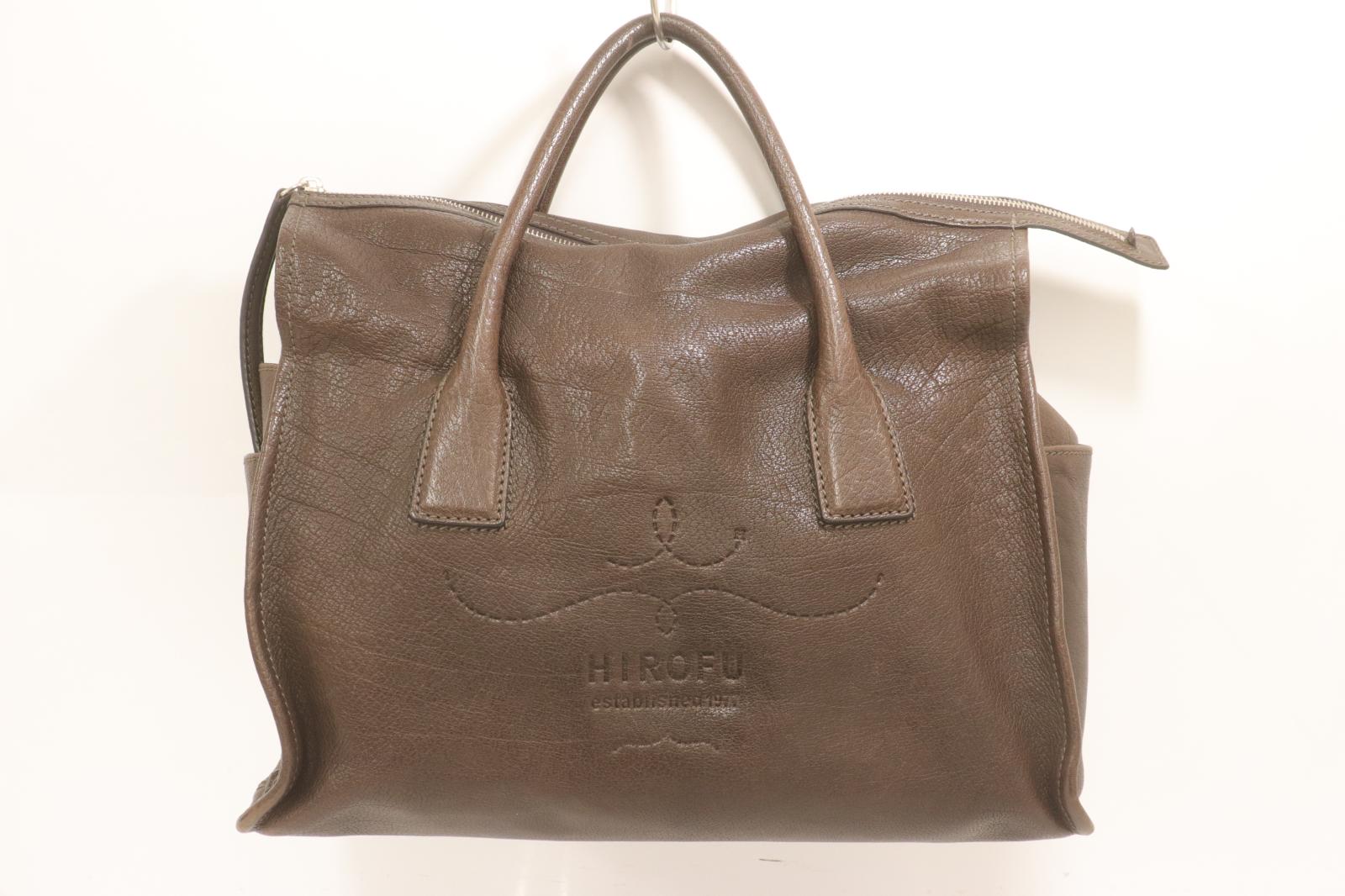 極美品 ヒロフ ヴァローレ トートバッグ ロゴ刻印 ブラウン レザー 