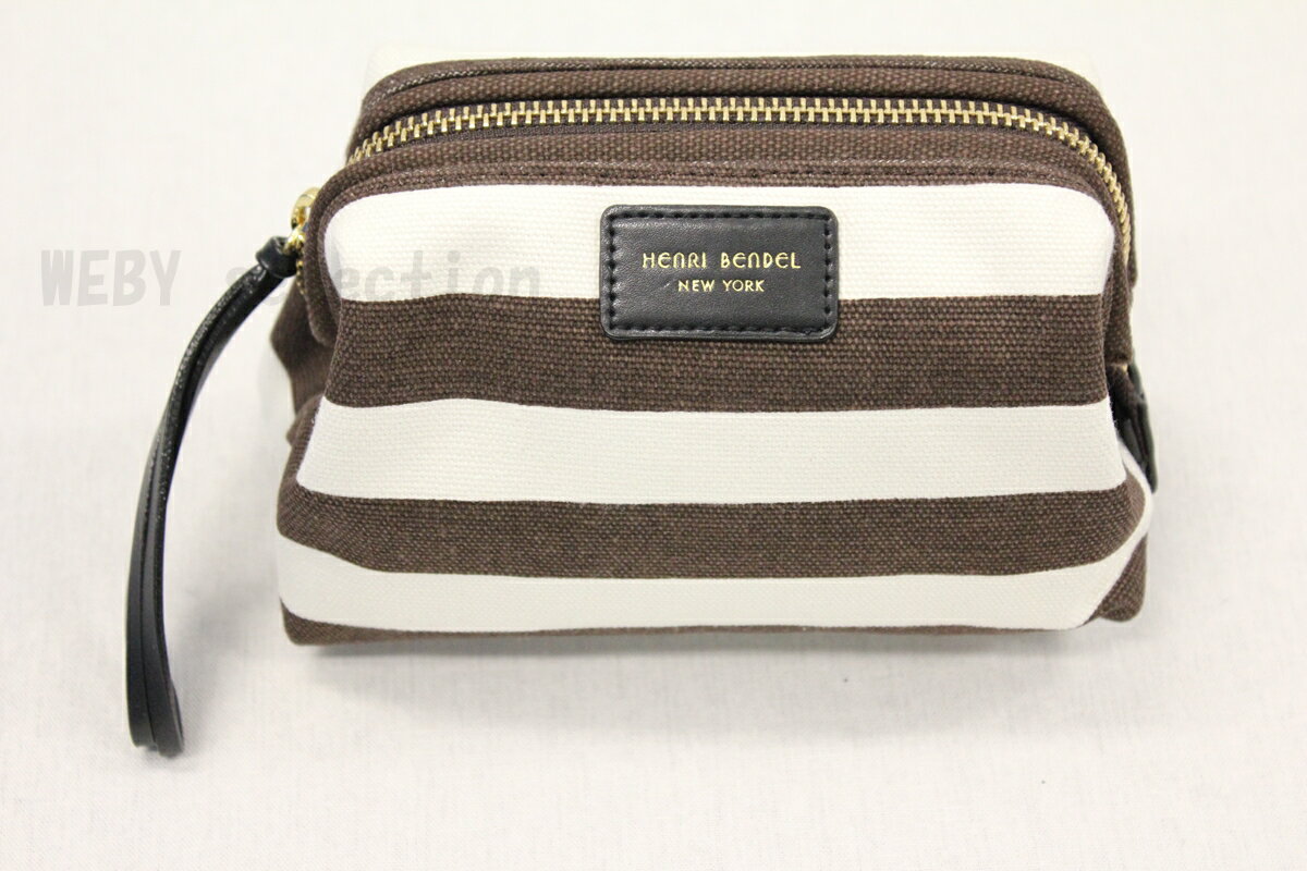 【Henri Bendel】Small Signature Stripe Canvas Dopp Kit（ヘンリベンデル　ストライプキャンバスポーチ ブラウン）