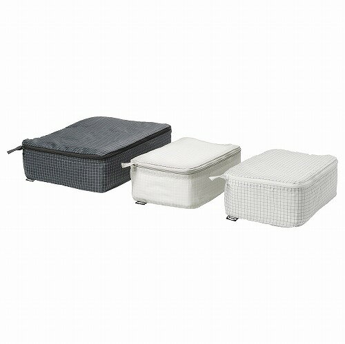 [IKEA/イケア/通販]RENSARE レンサレ 衣類用バッグ 3点セット, チェック模様/グレー ブラック[A](b)(40432506)