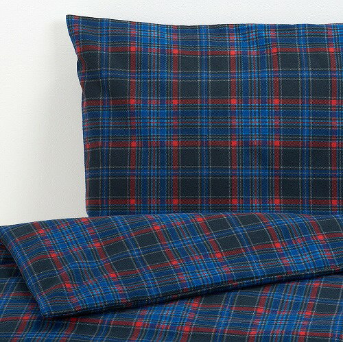 【IKEA/イケア/通販】MOSSRUTA モスルータ 掛け布団カバー＆枕カバー, ダークブルー, チェック, 150x200/50x60 cm (40454701)
