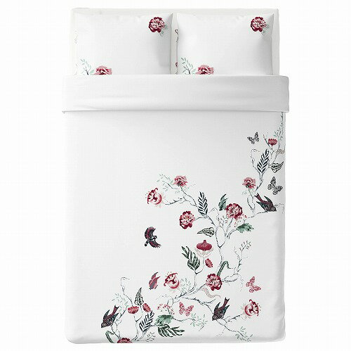 【IKEA/イケア/通販】JÄTTELILJA イェッテリリア 掛け布団カバー＆枕カバー（枕カバー2枚）, ホワイト, フローラルパターン, 200x200/50x60 cm (70412516)