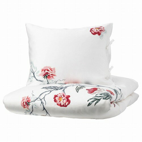 【IKEA/イケア/通販】JÄTTELILJA イェッテリリア 掛け布団カバー＆枕カバー（枕カバー2枚）, ホワイト, フローラルパターン, 200x200/50x60 cm (70412516)