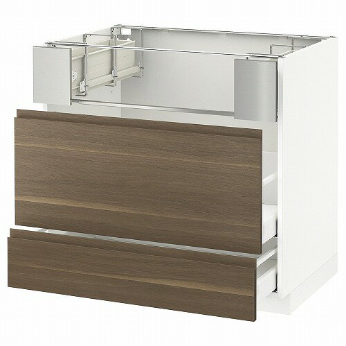 Cupboard - [IKEA/イケア/通販]METOD メトード / MAXIMERA マキシメーラ ベースキャビネット コンロ/フィッシュグリル/引き出し2用, ホワイト/ヴォックストルプ ウォールナット[8](a)(09158487)