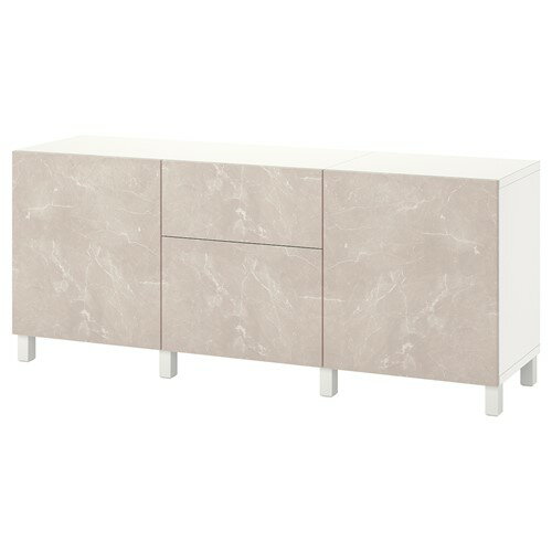 [IKEA/イケア/通販]BESTA ベストー 収納コンビネーション 引き出し付, ホワイト ベリスヴィ/ストゥッバ/ベージュ 大理石調[14](a)(19435516)