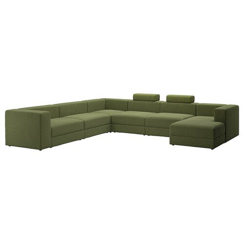 [IKEA/イケア/通販]JATTEBO イェッテボ U字形ソファ、7人掛け, 寝椅子付き 右 ヘッドレスト付き/サムサーラ ダークイエローグリーン[24](a)(69510607)