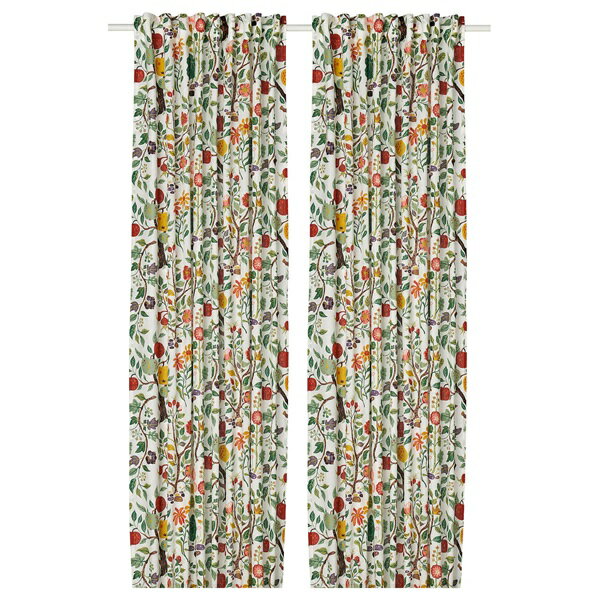 [IKEA/イケア/通販]VILDPERSILJA ヴィルドペルシリヤ カーテン1組, ホワイト マルチカラー/フローラル..