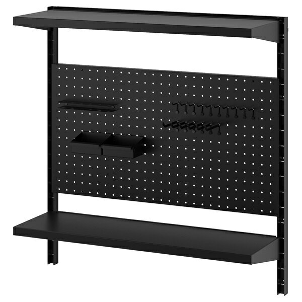 [IKEA/イケア/通販]BROR ブロール ウォールシェルフコンビネーション, 有孔ボード+棚板2付き/ブラック[3](a)(79571860)