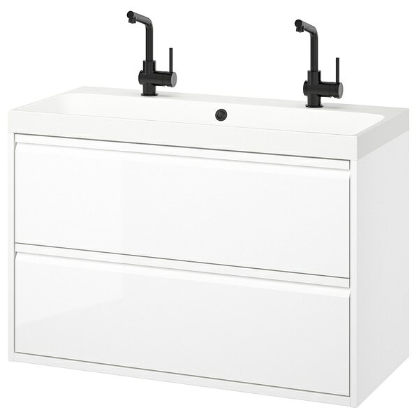 Rakuten - [IKEA/イケア/通販]ANGSJON エングショーン / BACKSJON バックショーン 洗面台 引き出し付き/洗面ボウル/水栓, ハイグロス ホワイト[6](a)(59566906)
