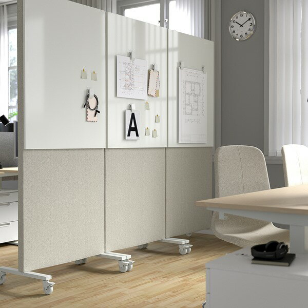 [IKEA/イケア/通販]MITTZON ミッツォーン フレーム キャスター/吸音スクリーン/ホワイトボード付き, グンナレド ベージュ/ホワイト[JL](a)(29536176)