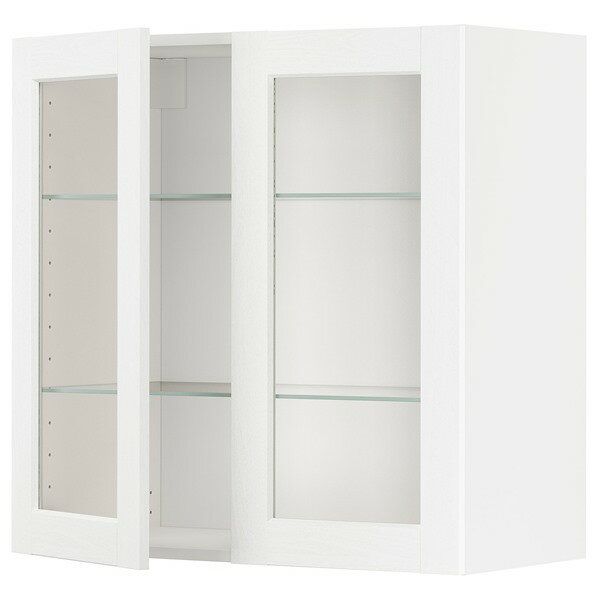 洋タンス, クローゼット - [IKEA/イケア/通販]METOD メトード ウォールキャビネット 棚板/ガラス扉2枚付き, ホワイト エンコーピング/ホワイト 木目調, 80x37x80 cm[6](a)(09474004)
