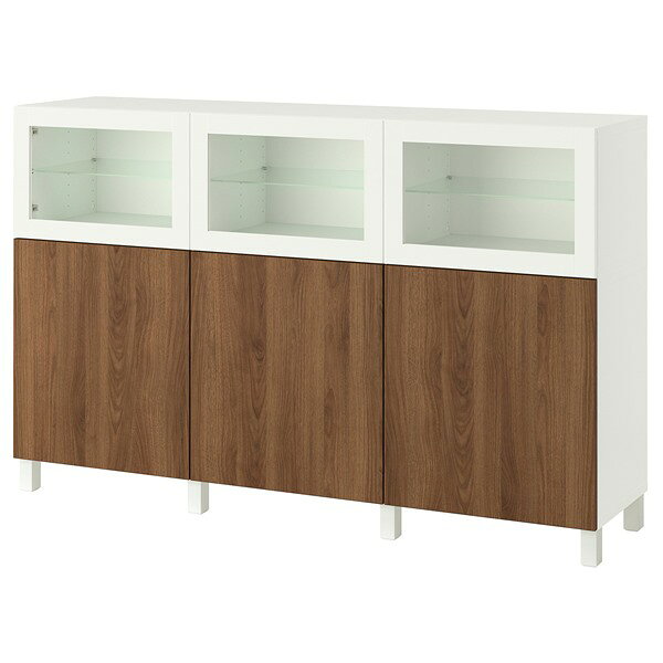 [IKEA/イケア/通販]BESTA ベストー 収納コンビネーション 扉付, ホワイト ラップヴィーケン/シンドヴィーク ウォールナット調, 180x42x112 cm[29](a)(19612236)