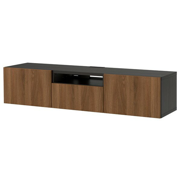 [IKEA/イケア/通販]BESTA ベストー テレビ台, ブラックブラウン/ラップヴィーケン ウォールナット調, 180x42x39 cm[12](a)(59612140)