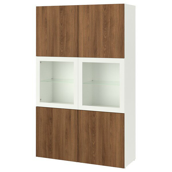乐天商城 - [IKEA/イケア/通販]BESTA ベストー 収納コンビネーション ガラス扉付き, ホワイト ラップヴィーケン/シンドヴィーク ウォールナット調, 120x42x193 cm[24](a)(49612225)