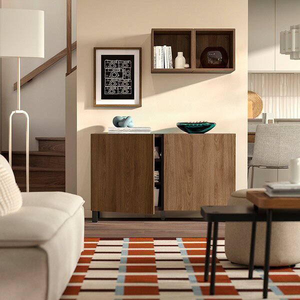 [IKEA/イケア/通販]BESTA ベストー 収納コンビネーション 扉付, ブラックブラウン/ラップヴィーケン/ストゥッバルプ ウォールナット調, 120x42x74 cm[12](09612190)