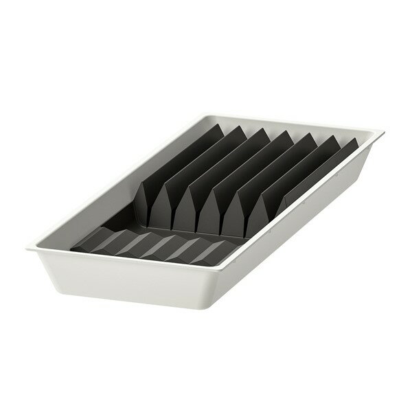 UPPDATERA ウップダテラ トレイ ナイフラック付き - ホワイト/チャコール 20x50 cm. ほかのUPPDATERA/ウップダテラ 引き出し収納アクセサリーと組み合わせて、キッチンの引き出しの広さをフルに活用しましょう カトラリーやキッチン用品を整理整頓しやすくなるので、引き出しの中から必要なものをさっと取り出してすぐに料理に取りかかれます ほかのUPPDATERA/ウップダテラ 引き出しオーガナイザーと組み合わせてお使いくださいほかのUPPDATERA/ウップダテラ 引き出し収納アクセサリーと組み合わせて、キッチンの引き出しの広さをフルに活用しましょうカトラリーやキッチン用品を整理整頓しやすくなるので、引き出しの中から必要なものをさっと取り出してすぐに料理に取りかかれますほかのUPPDATERA/ウップダテラ 引き出しオーガナイザーと組み合わせてお使いください素材ポリプロピレン ...ポリプロピレン ..., 合成ゴム【商品の大きさ】幅: 200 mm奥行き: 495 mm高さ: 50 mm