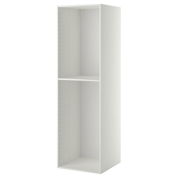 METOD メトード ハイキャビネット - ホワイト 60x60x200 cm. ハイキャビネットは乾燥食品の保管スペースになるので、料理に欠かせない食材を家のすぐ手の届く場所に置いておけます ハイキャビネットに各種のキッチンオーガナイザーを組み合わせて、掃除用品収納やキッチンテキスタイル収納などにカスタマイズできます。 引き出しをプラスすれば食品用収納にもなります 徹底的な試験を行って、キッチンで毎日使うという高い要求に耐えることを確認しています 厚さ18mmの頑丈なフレームはメラミン仕上げ。湿気や傷に強く、お手入れも簡単です バックパネルが頑丈な構造と安定性を実現 脚は別売りです。ハイキャビネットに各種のキッチンオーガナイザーを組み合わせて、掃除用品収納やキッチンテキスタイル収納などにカスタマイズできます。 引き出しをプラスすれば食品用収納にもなります徹底的な試験を行って、キッチンで毎日使うという高い要求に耐えることを確認しています厚さ18mmの頑丈なフレームはメラミン仕上げ。湿気や傷に強く、お手入れも簡単です安定性に優れた強化棚1枚付き。設備機器をビルトイン取り付けできますバックパネルが頑丈な構造と安定性を実現パーティクルボードの縁にはすべてエッジバンドを取り付けています。 キャビネット表面のすき間をふさいで湿気や衝撃から守る効果もあります別売りのカトラリートレイやキッチンツール用トレイ、プレートホルダーなどのオーガナイザーをプラスすると、キャビネットや引き出しの中を整理して、スペースを効率的に使用できるようになります25年品質保証。詳しくは「品質保証のご案内」をご覧くださいつり下げレールは別売りです脚は別売りです。扉、引き出し、ワークトップ、棚、ヒンジ、蹴込み板、カバーパネルは別売りです使っていないドリル穴を隠すには、別売りのVARIERA/ヴァリエラ カバーキャップをお使いください壁の材質により使用できるネジの種類が異なるため、専用の取り付けネジは含まれていません。壁の材質に適したネジをご使用くださいUTRUSTA/ウートルスタ 収納アクセサリーを組み合わせれば、引き出し内のスペースを有効に活用できますVARIERA/ヴァリエラ 収納アクセサリーを組み合わせれば、引き出し内のスペースを有効に活用できますキャビネットを壁に設置する際、METOD/メトード サスペンションレールに取り付けられますMAXIMERA/マキシメーラ 引き出しを取り付けて使えますキッチンをプランニングする際は、引き出しや棚板を使ってキャビネット内のスペースをもっとも有効に活用できる方法を考えましょうキャビネットを組み立てるためのすべての部品が付属しています（組立て説明書、キャビネット部品、ネジ、ダボ、釘、取付け用ブラケット、カム)素材本体: パーティクルボード, メラミン仕上げ, プラスチックエッジ裏面: 繊維板, ペーパーフォイル, ペーパーフォイルお手入れ方法きれいな布でから拭きしてください柔らかな布で水拭きしてください。汚れがひどい場合は、研磨剤の入っていない中性洗剤または石けんをお使いください【商品の大きさ】奥行き（つり下げレールを除く）: 59.0 cm奥行き（つり下げレールを含む）: 60.0 cm幅: 60 cmフレームの奥行き: 60.0 cm奥行き: 60 cm高さ: 200 cm